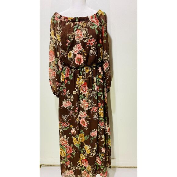 Tacera maxi dress peasant floral fall flare casual festive women's M - Picture 1 of 7